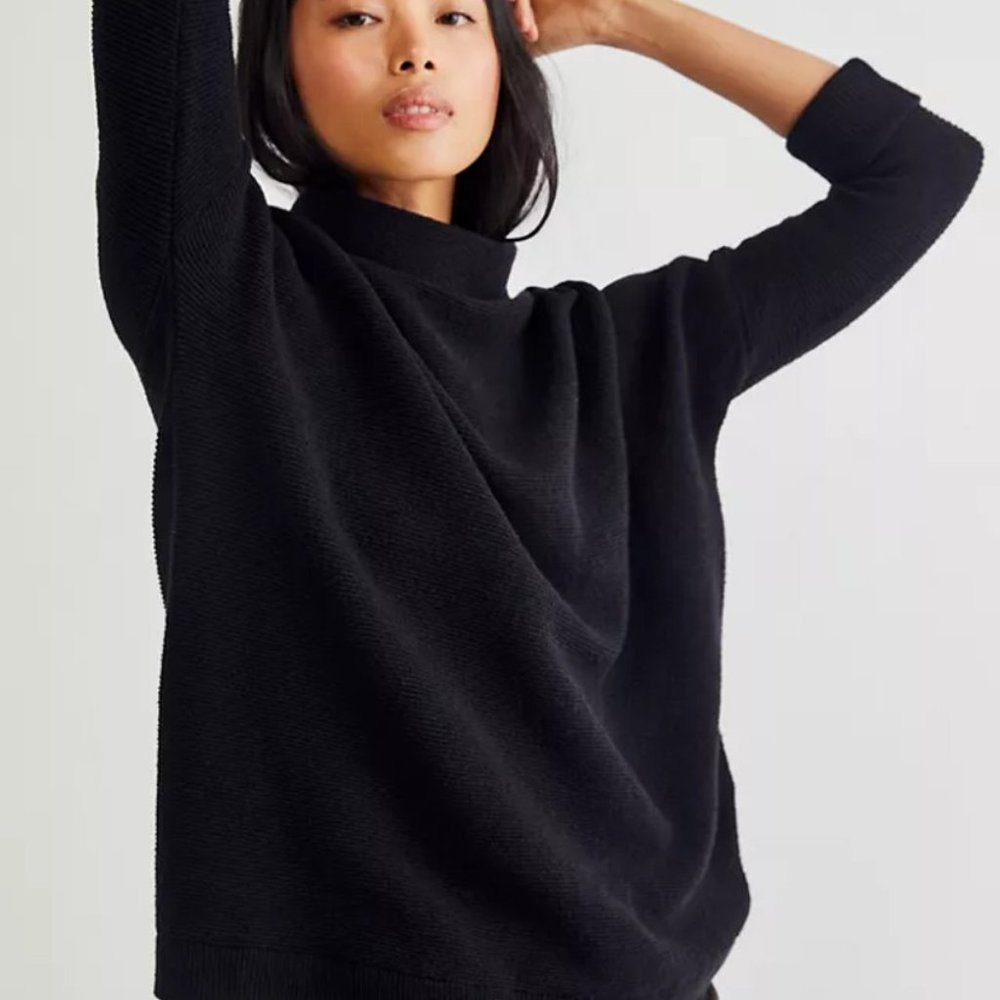 Free People Ottoman Slouchy pullover mock neck oversized tunic sweater black M